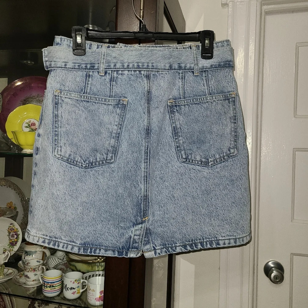 Zara Light Acid Wash Belted Mini Skirt With Belt and Pockets Size Large - Picture 5 of 10